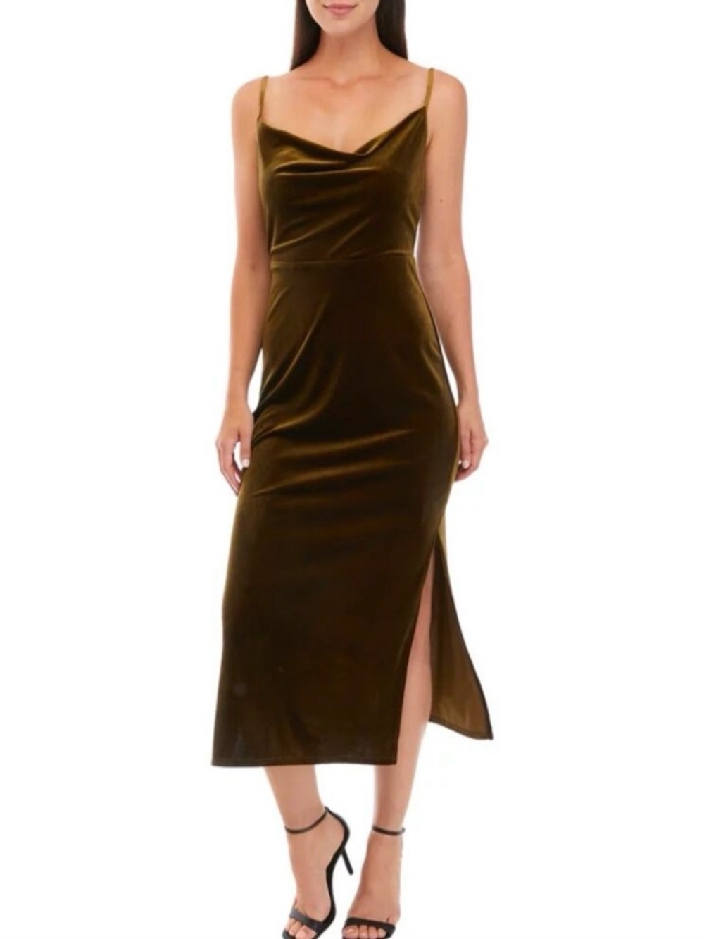Taylor Olive Velvet Cowl Neck Dress Size 6